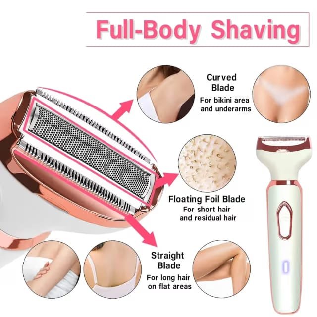 CUVLY 4-in-1 Lady Shaver Beauty Kit | Rechargeable USB Women's Trimmer | Body, Face, Nose, Eyebrow Trimmer | Painless Hair Removal